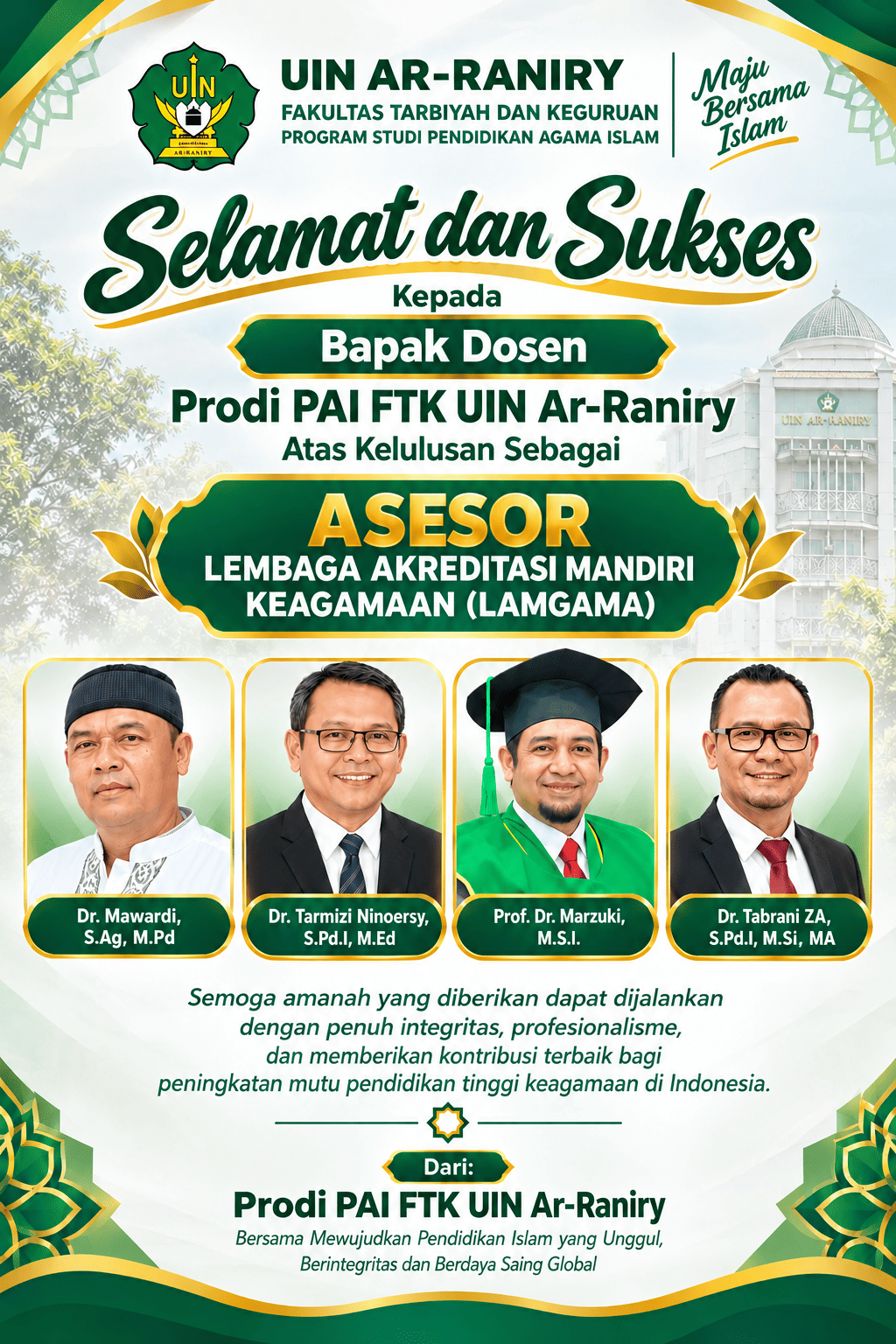Empat Dosen Prodi PAI Lulus sebagai Asesor LAMGAMA